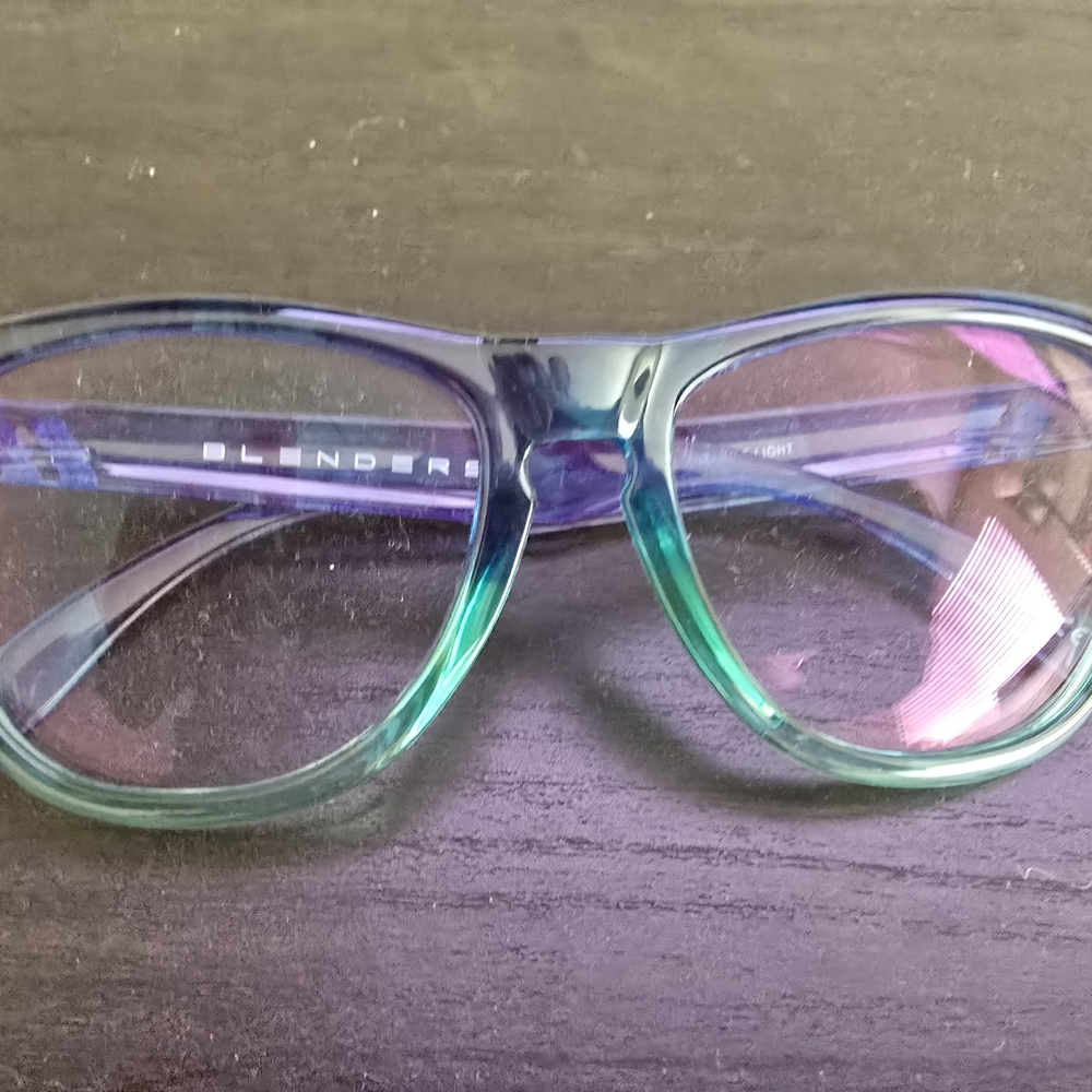 Blue and Green Sunglasses with Large Squared Frames and Color Gradient